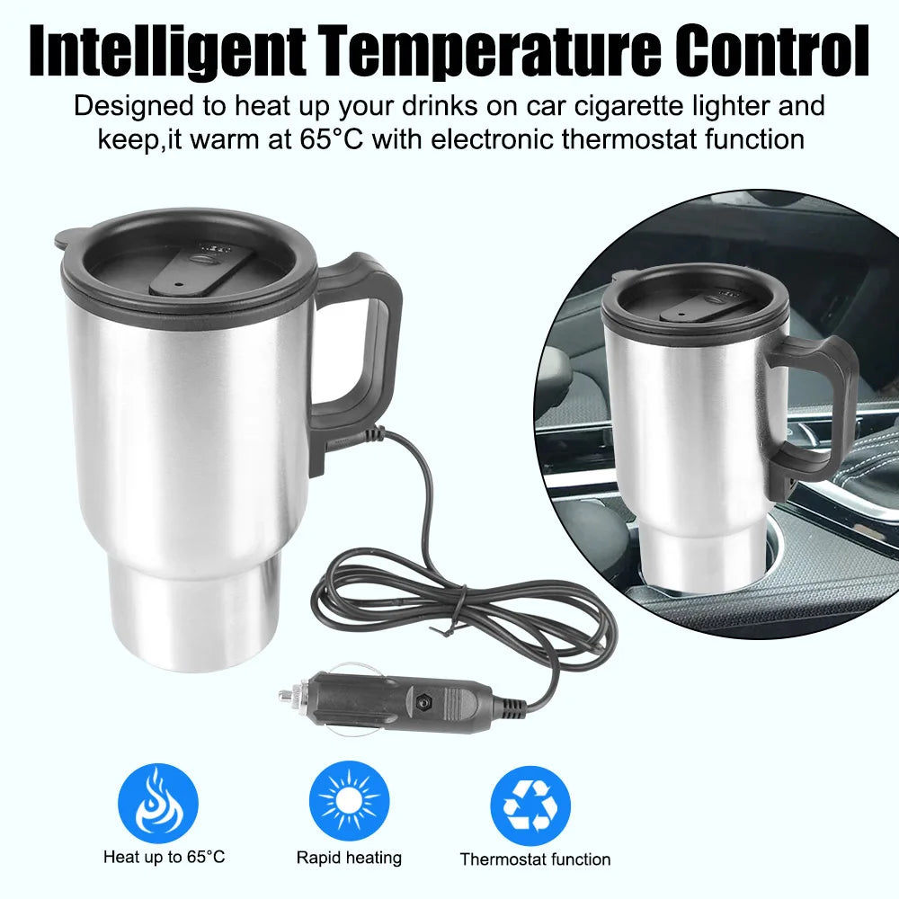 23Cup Camping Travel Kettle Electric Heating Car Kettle Stainless Steel 12V/24V 300ml Auto Accessories
