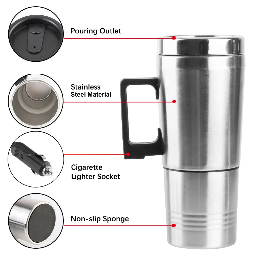 23Cup Camping Travel Kettle Electric Heating Car Kettle Stainless Steel 12V/24V 300ml Auto Accessories