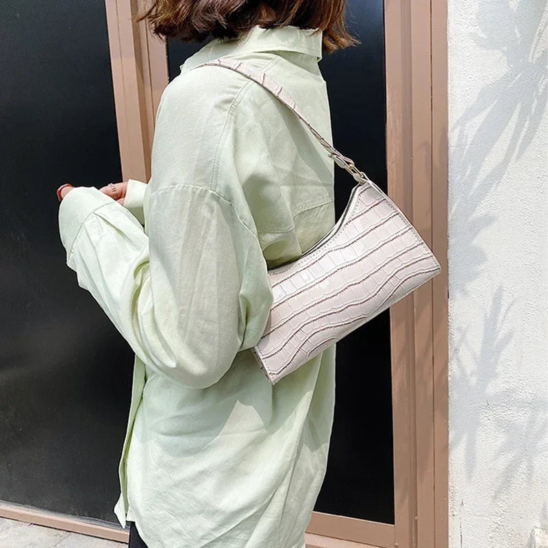 Retro Alligator Pattern Female Small Handbags and Purse Armpit Shoulder Bags High Quality PU Leather Ladies Clutch Totes Bag