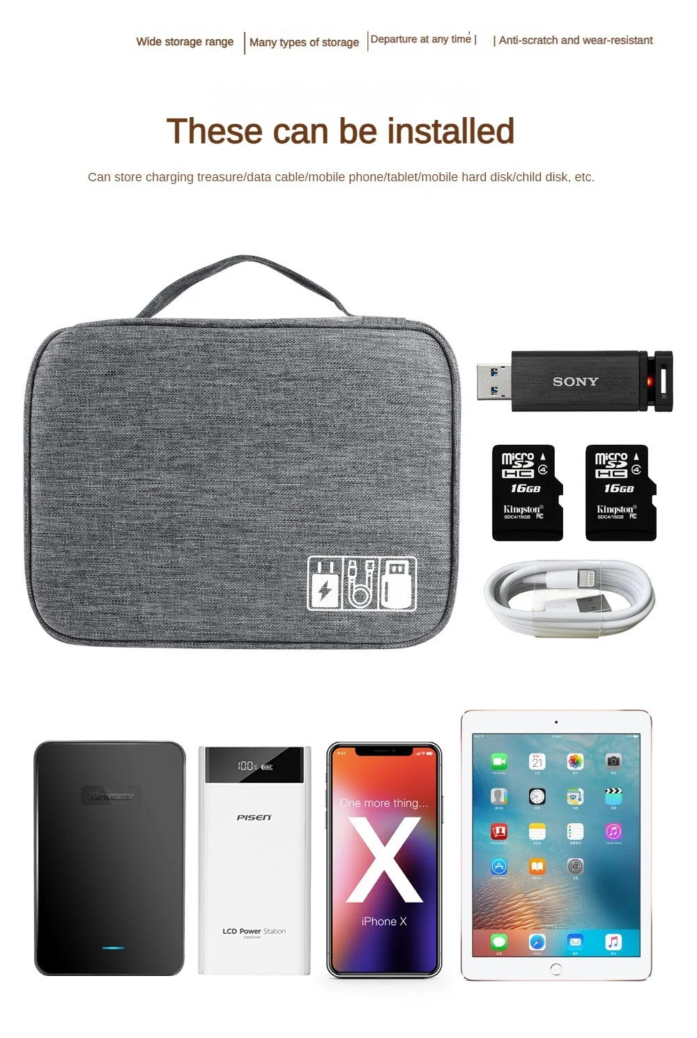 Three Layer Digital Bag Multifunctional Travel Portable Accessories Sorting Bag Large Capacity Power Supply Accessories Bag