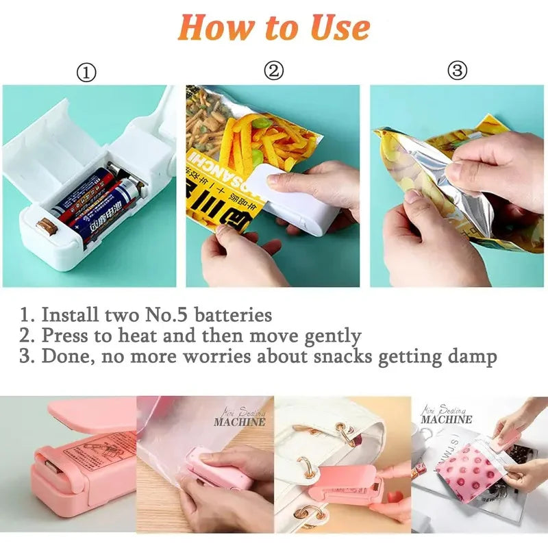 Travel Friendly Portable Small Sealing Machines Storage Plastic For Food Snack Vegetables Sealing Machines Kitchen Accessories