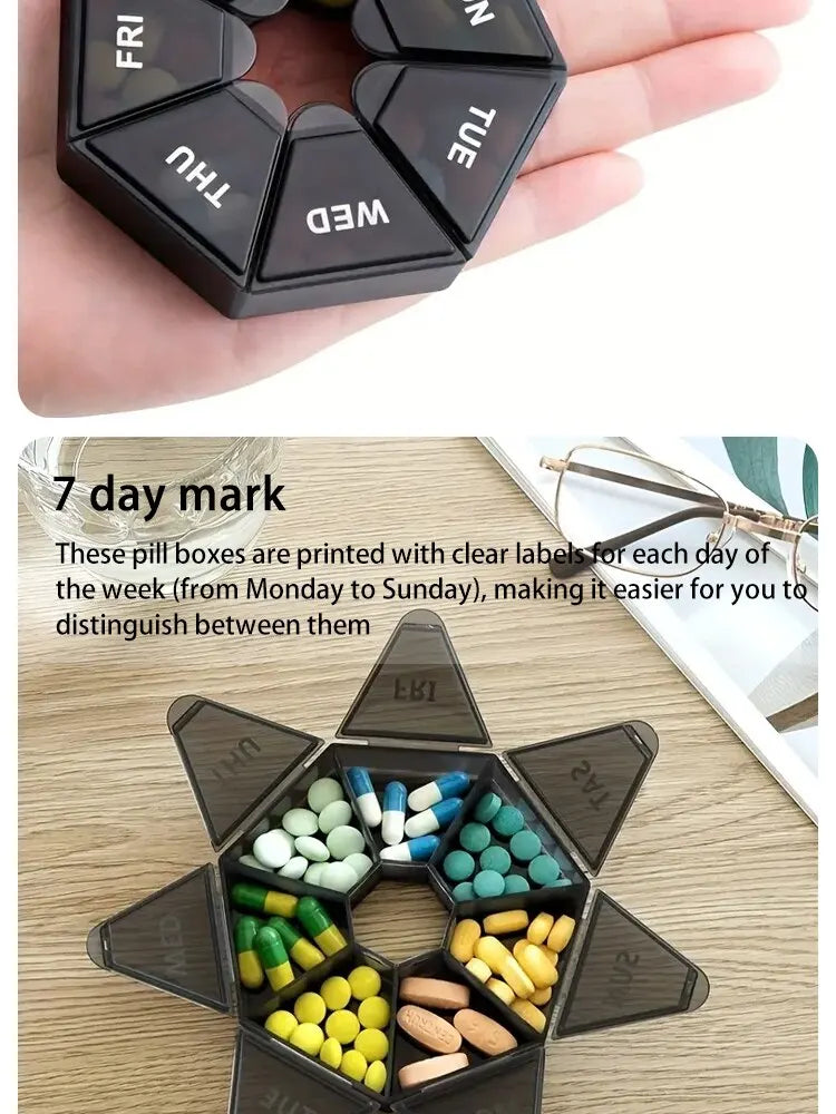 2/4Pcs 7 Days Pill Storage Box Mini Travel Portable Medicines Dispenser Box Multifunction Plastic Seven Compartment Sealer Box