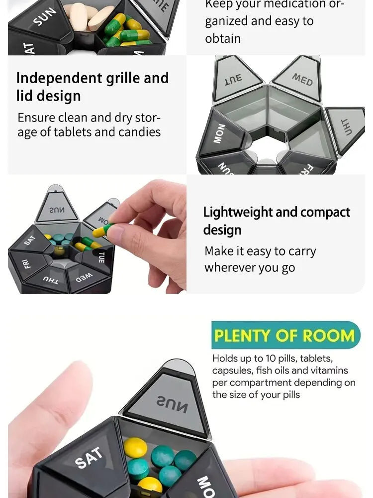 2/4Pcs 7 Days Pill Storage Box Mini Travel Portable Medicines Dispenser Box Multifunction Plastic Seven Compartment Sealer Box