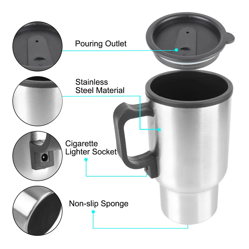 23Cup Camping Travel Kettle Electric Heating Car Kettle Stainless Steel 12V/24V 300ml Auto Accessories