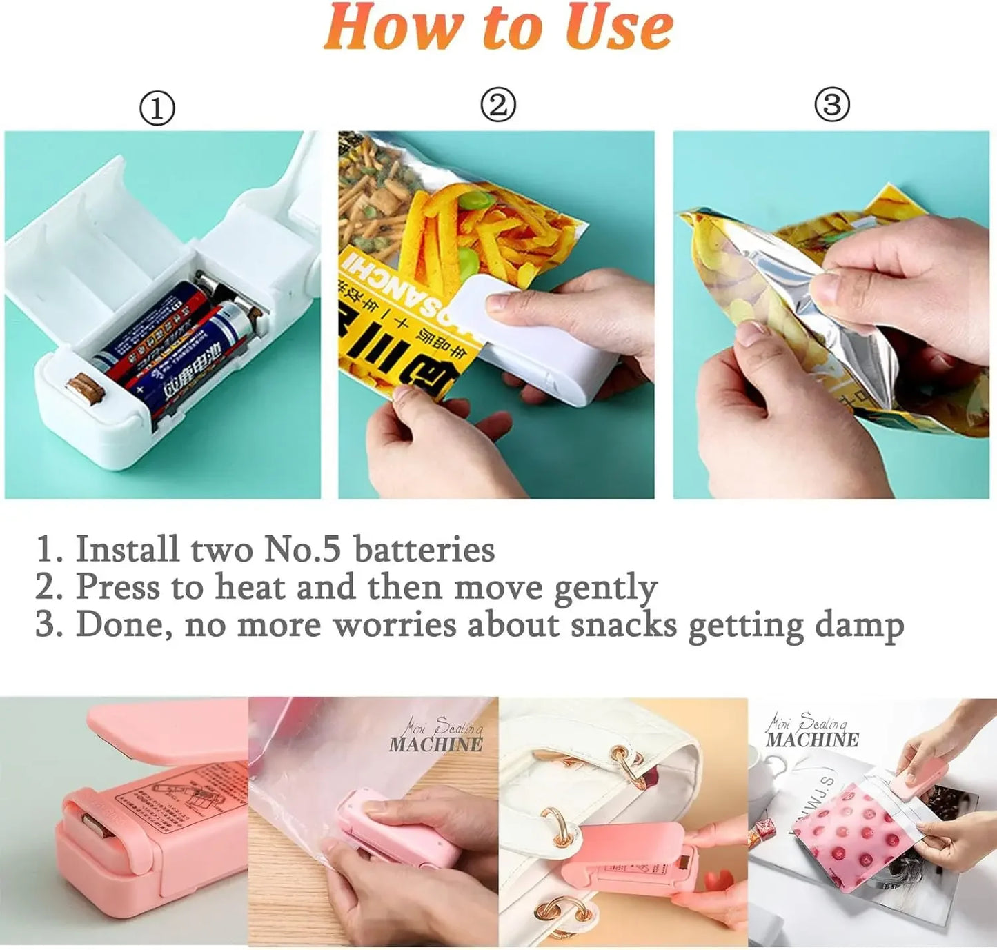 Travel Friendly Portable Small Sealing Machines Storage Plastic For Food Snack Vegetables Sealing Machines Kitchen Accessories