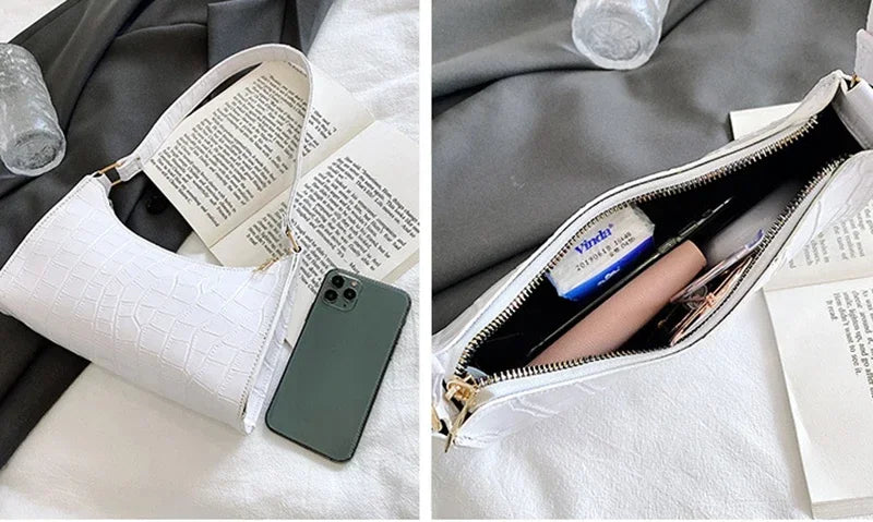 Retro Alligator Pattern Female Small Handbags and Purse Armpit Shoulder Bags High Quality PU Leather Ladies Clutch Totes Bag