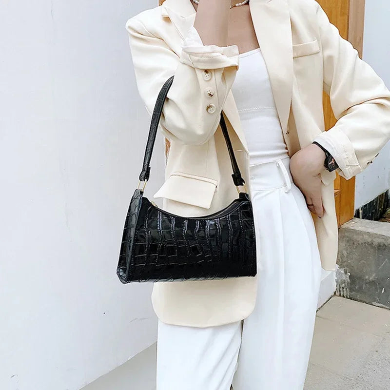 Retro Alligator Pattern Female Small Handbags and Purse Armpit Shoulder Bags High Quality PU Leather Ladies Clutch Totes Bag