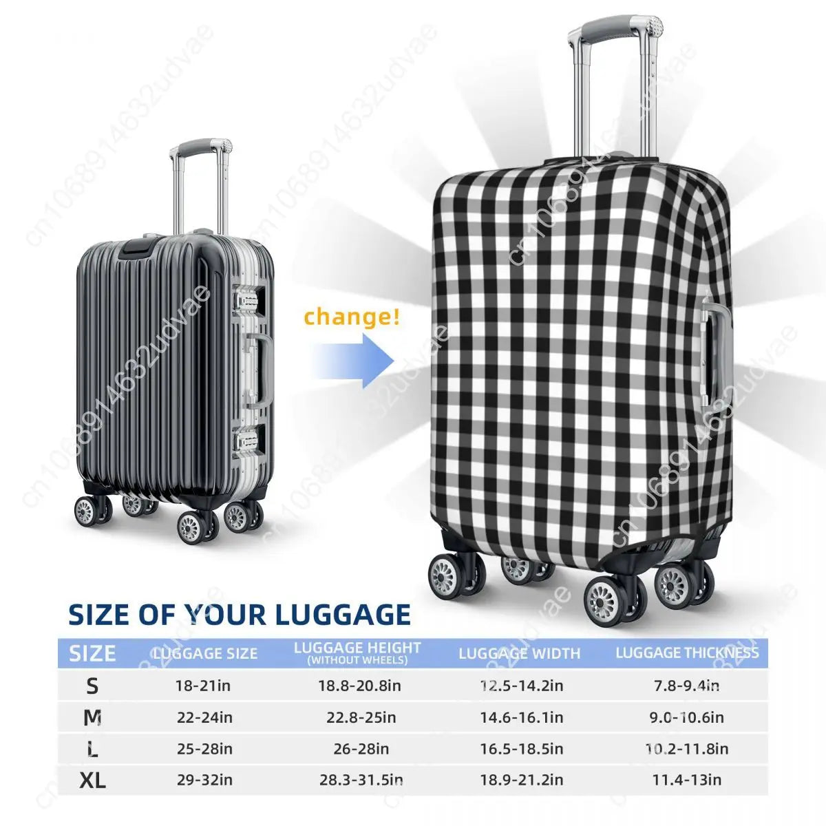 Custom Black White Gingham Plaid Luggage Cover Cute Check Pattern Suitcase Protector Covers Suit For 18-32 inch