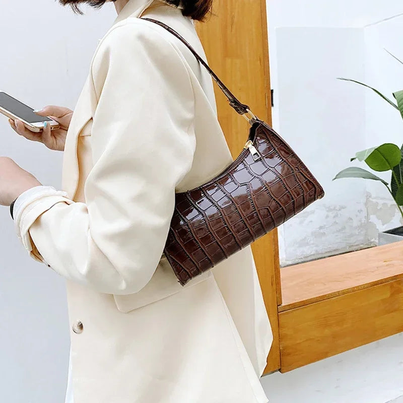 Retro Alligator Pattern Female Small Handbags and Purse Armpit Shoulder Bags High Quality PU Leather Ladies Clutch Totes Bag