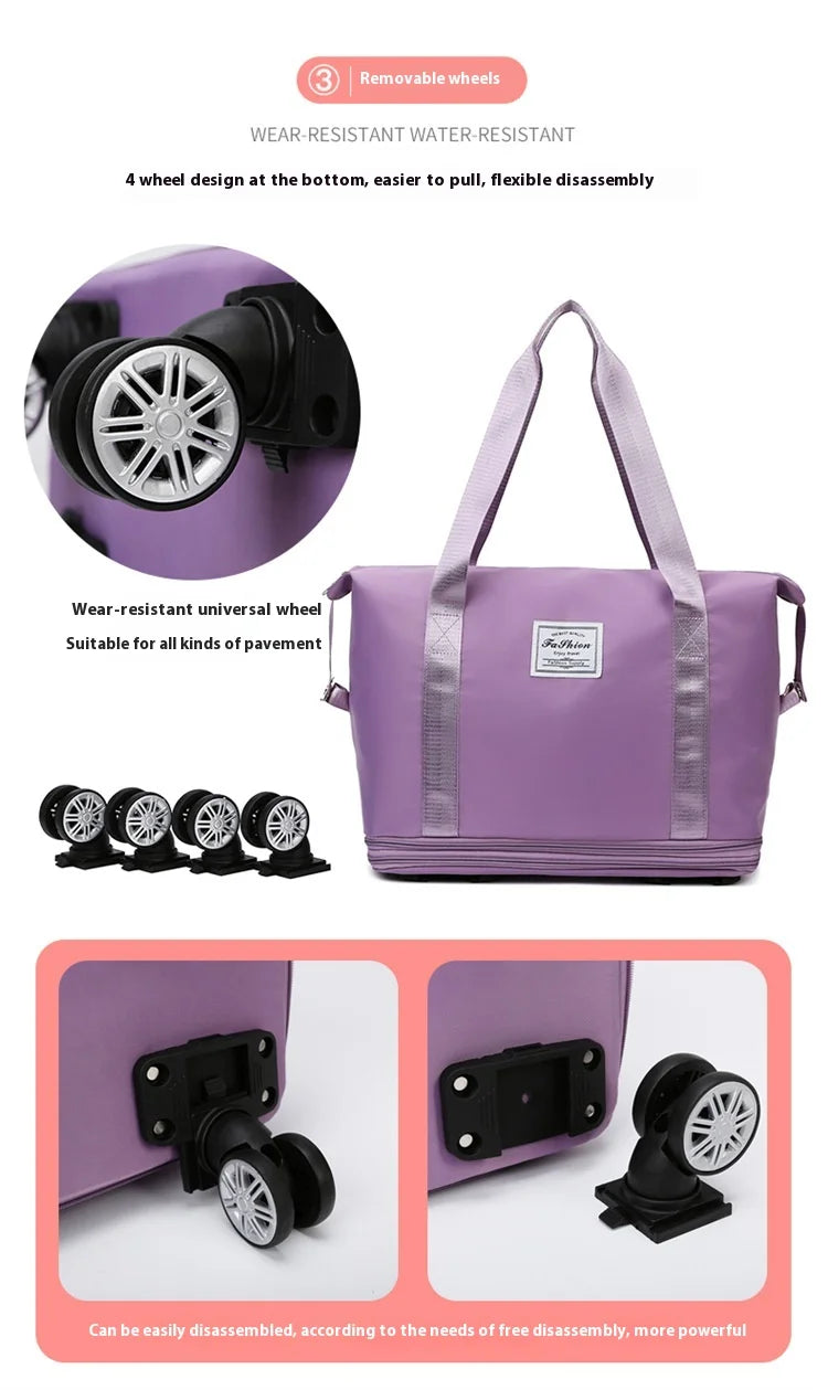 Oxford cloth large capacity travel bag Dry wet separation storage business travel luggage bag Detachable universal wheel