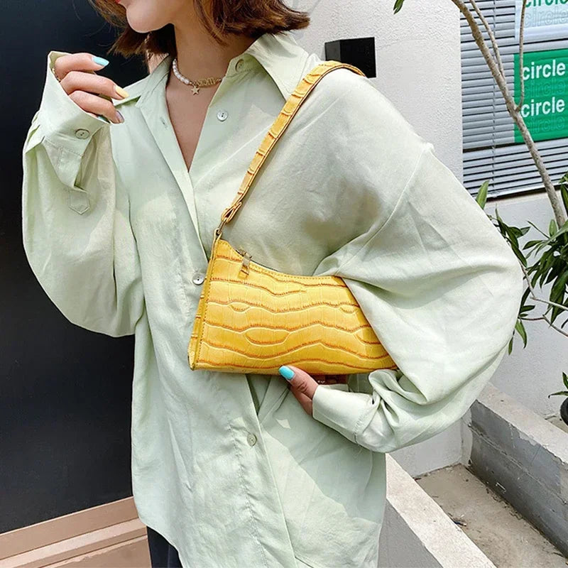 Retro Alligator Pattern Female Small Handbags and Purse Armpit Shoulder Bags High Quality PU Leather Ladies Clutch Totes Bag