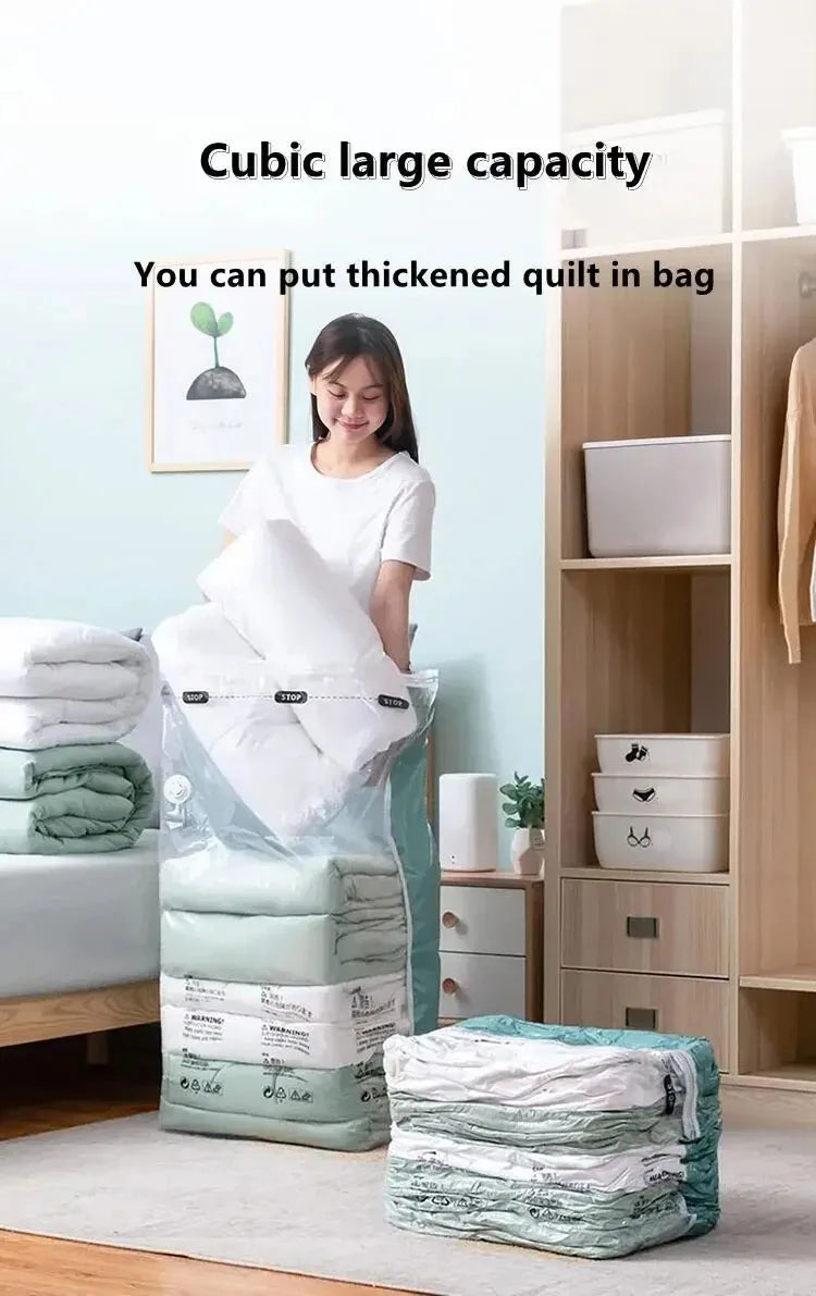 No Need Pump Vacuum Large Plastic Storage Bags Storing Clothes Blankets Reusable Compression Empty Bag Travel Accessories