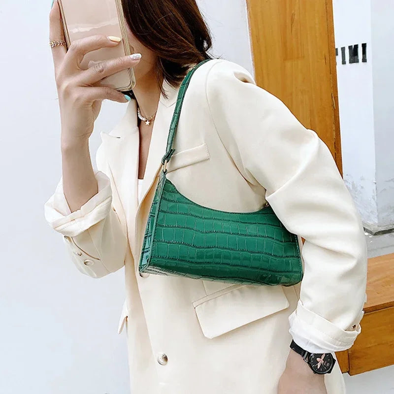 Retro Alligator Pattern Female Small Handbags and Purse Armpit Shoulder Bags High Quality PU Leather Ladies Clutch Totes Bag