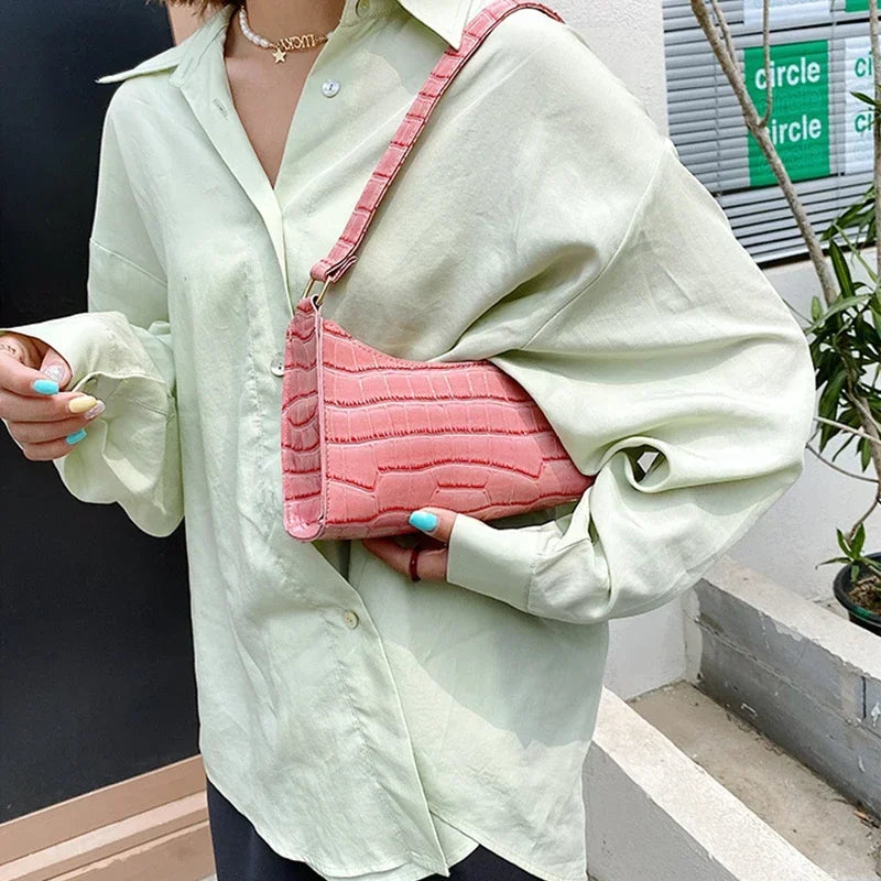 Retro Alligator Pattern Female Small Handbags and Purse Armpit Shoulder Bags High Quality PU Leather Ladies Clutch Totes Bag