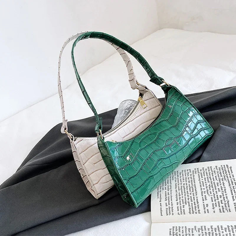Retro Alligator Pattern Female Small Handbags and Purse Armpit Shoulder Bags High Quality PU Leather Ladies Clutch Totes Bag