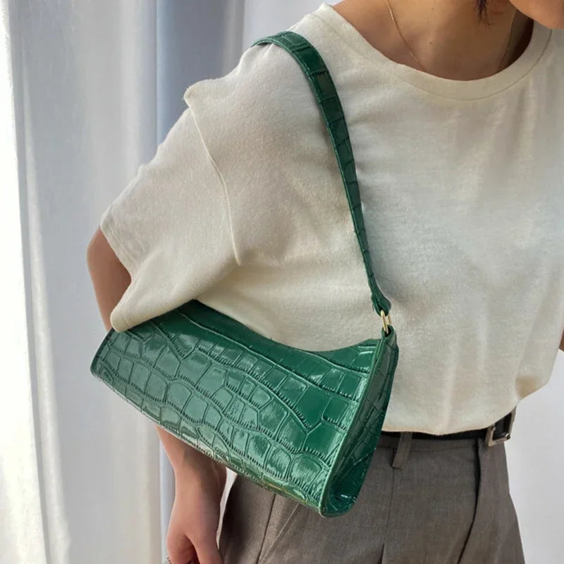 Retro Alligator Pattern Female Small Handbags and Purse Armpit Shoulder Bags High Quality PU Leather Ladies Clutch Totes Bag