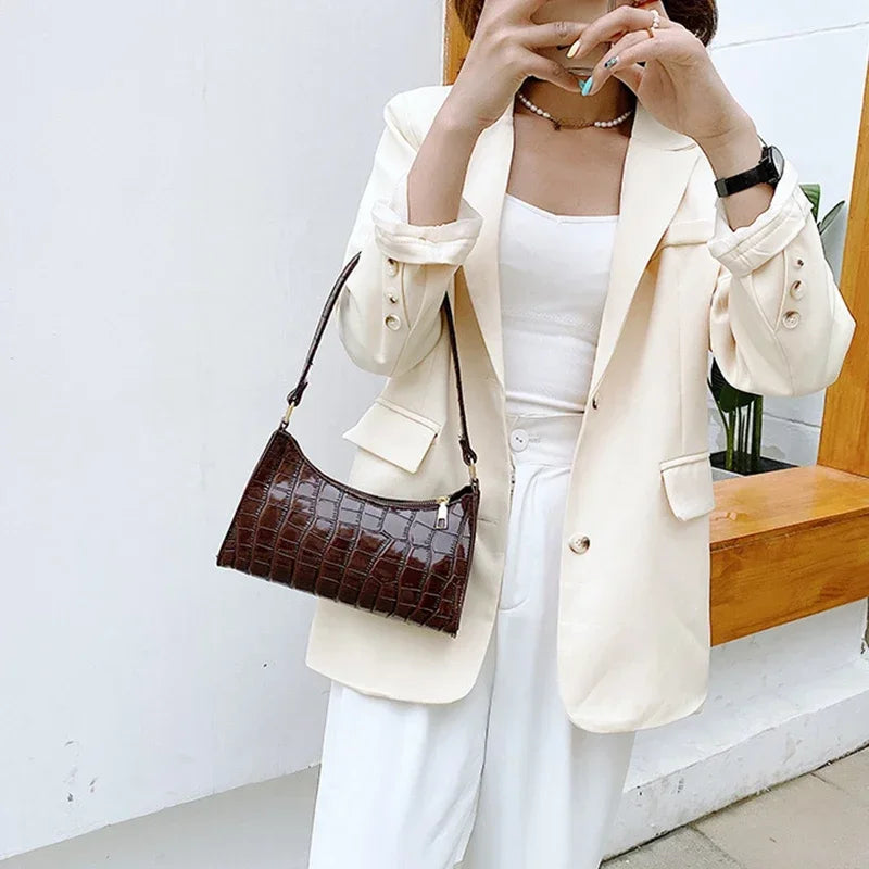 Retro Alligator Pattern Female Small Handbags and Purse Armpit Shoulder Bags High Quality PU Leather Ladies Clutch Totes Bag