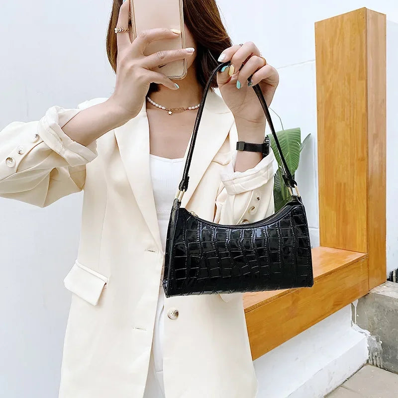 Retro Alligator Pattern Female Small Handbags and Purse Armpit Shoulder Bags High Quality PU Leather Ladies Clutch Totes Bag