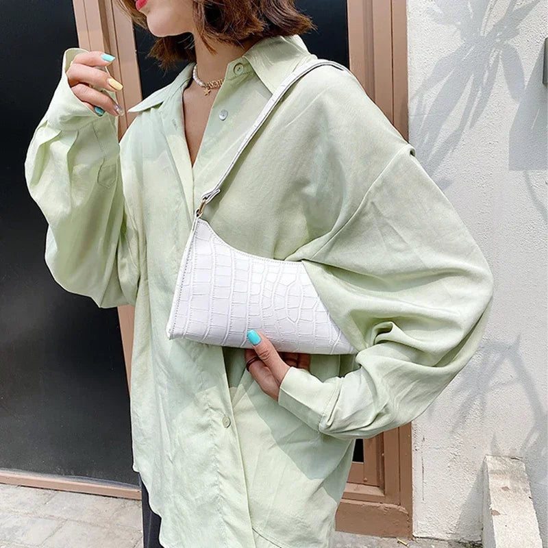 Retro Alligator Pattern Female Small Handbags and Purse Armpit Shoulder Bags High Quality PU Leather Ladies Clutch Totes Bag