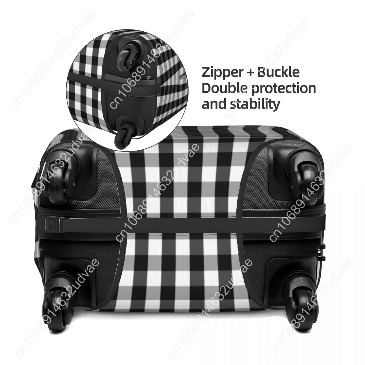 Custom Black White Gingham Plaid Luggage Cover Cute Check Pattern Suitcase Protector Covers Suit For 18-32 inch