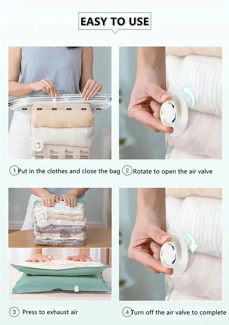 No Need Pump Vacuum Large Plastic Storage Bags Storing Clothes Blankets Reusable Compression Empty Bag Travel Accessories