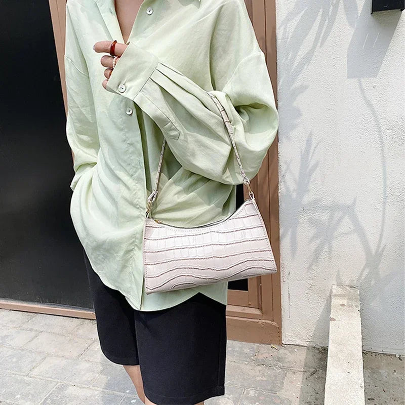 Retro Alligator Pattern Female Small Handbags and Purse Armpit Shoulder Bags High Quality PU Leather Ladies Clutch Totes Bag