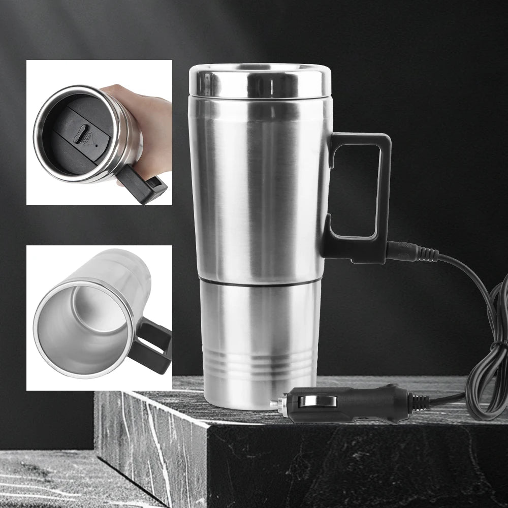 23Cup Camping Travel Kettle Electric Heating Car Kettle Stainless Steel 12V/24V 300ml Auto Accessories