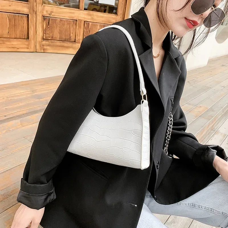 Retro Alligator Pattern Female Small Handbags and Purse Armpit Shoulder Bags High Quality PU Leather Ladies Clutch Totes Bag