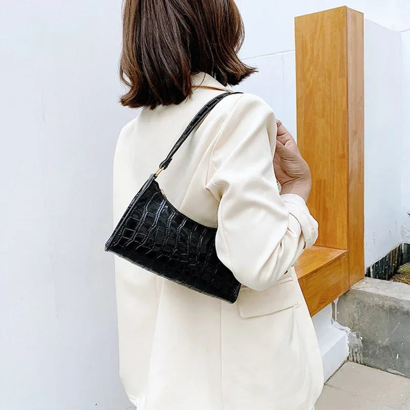 Retro Alligator Pattern Female Small Handbags and Purse Armpit Shoulder Bags High Quality PU Leather Ladies Clutch Totes Bag