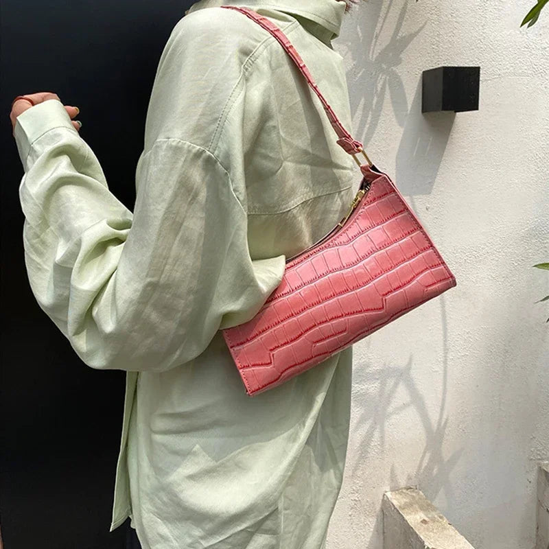 Retro Alligator Pattern Female Small Handbags and Purse Armpit Shoulder Bags High Quality PU Leather Ladies Clutch Totes Bag