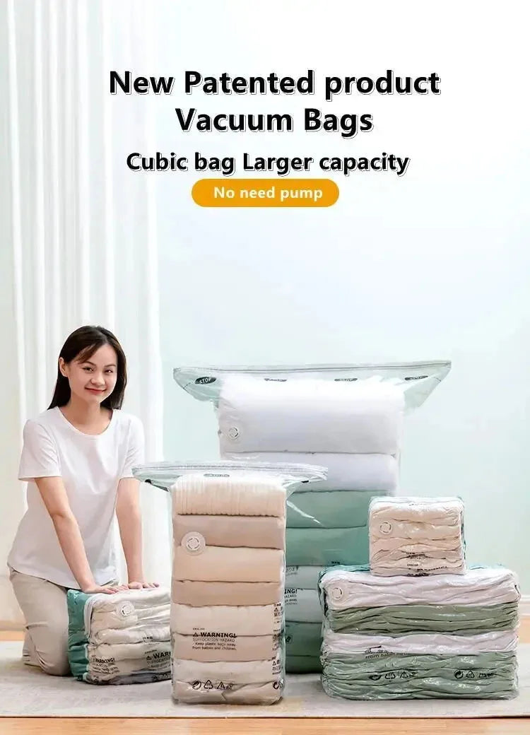 No Need Pump Vacuum Large Plastic Storage Bags Storing Clothes Blankets Reusable Compression Empty Bag Travel Accessories