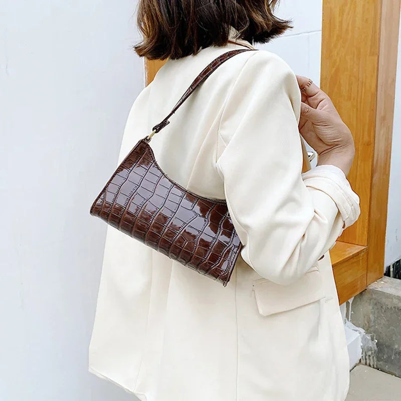 Retro Alligator Pattern Female Small Handbags and Purse Armpit Shoulder Bags High Quality PU Leather Ladies Clutch Totes Bag