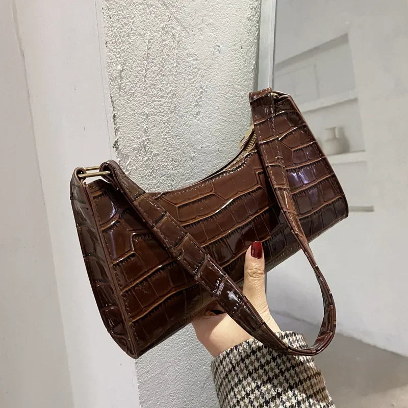 Retro Alligator Pattern Female Small Handbags and Purse Armpit Shoulder Bags High Quality PU Leather Ladies Clutch Totes Bag