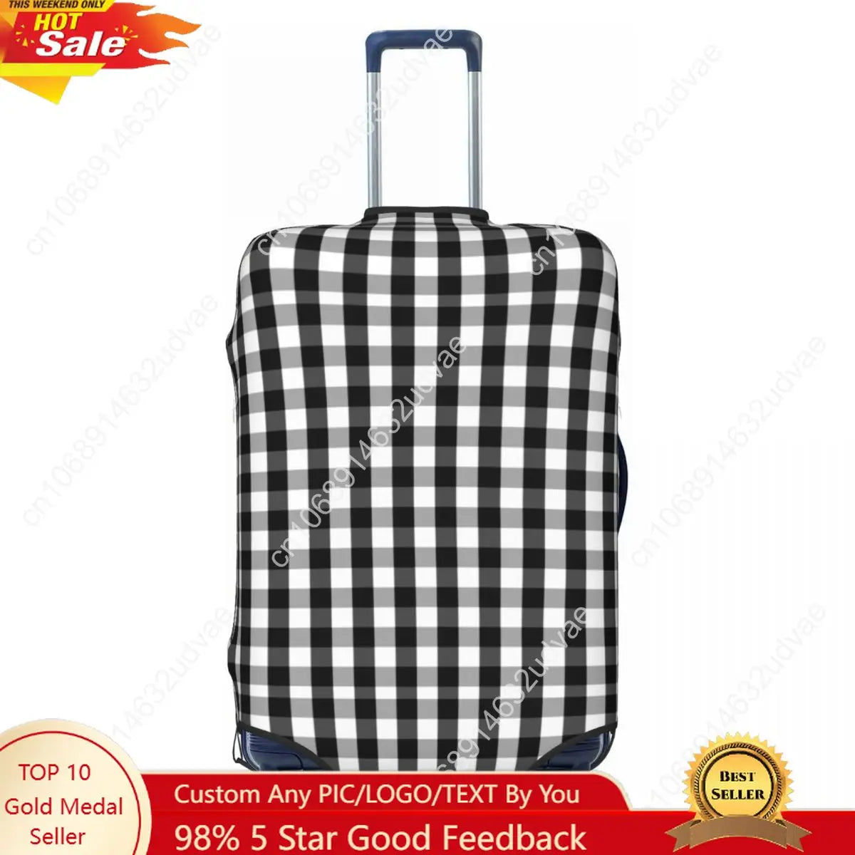 Custom Black White Gingham Plaid Luggage Cover Cute Check Pattern Suitcase Protector Covers Suit For 18-32 inch