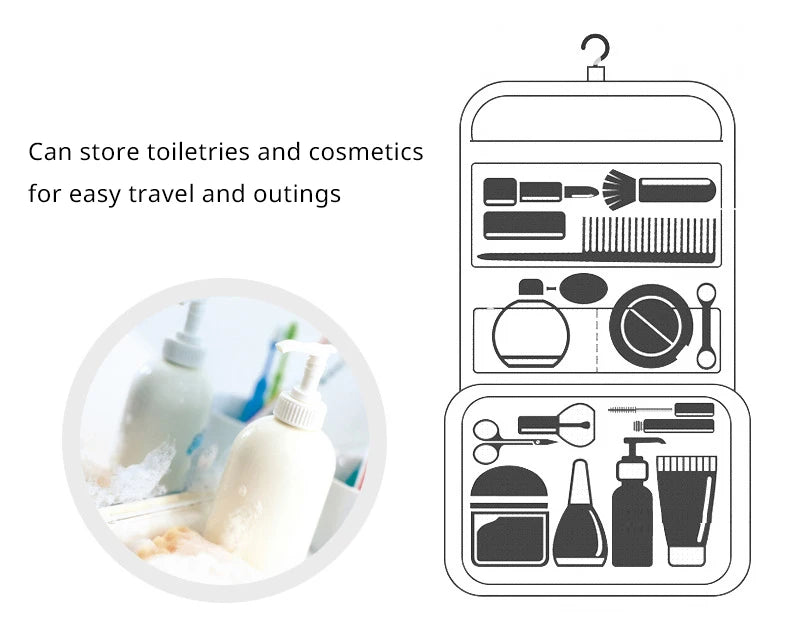 Portable Travel Toiletry Bag, Waterproof Hanging Storage Bag, Mesh Pockets Hook Cosmetic Bag, Travel Accessories,Makeup Bags