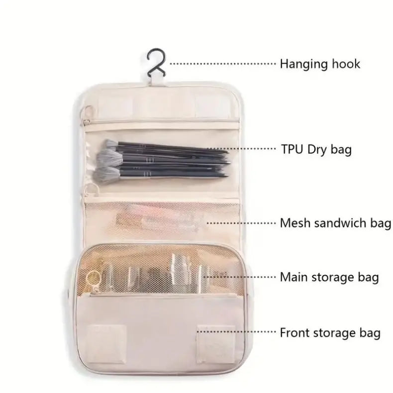 Portable Travel Toiletry Bag, Waterproof Hanging Storage Bag, Mesh Pockets Hook Cosmetic Bag, Travel Accessories,Makeup Bags