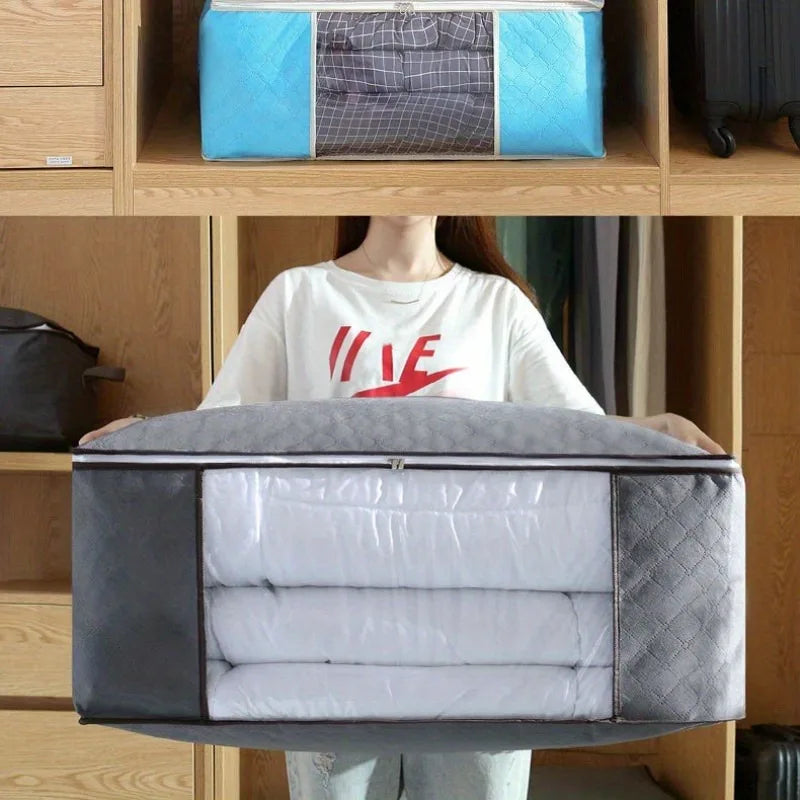 Extra Large Handle Storage Bag - Portable Clothing and Quilt Organizing Bag with Window, Durable Polyester Material, Suitable fo