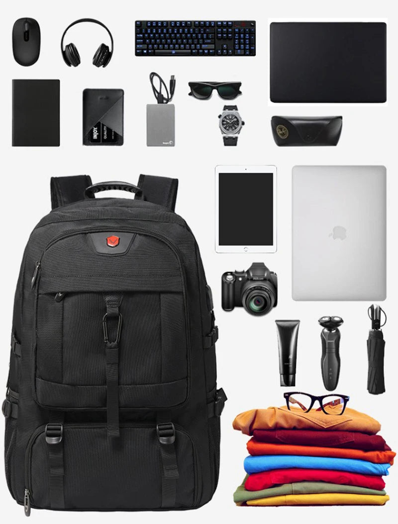 50L 80L Large Travel Backpack Men Separate Shoe Compartment Business Bag Outdoor Sports Waterproof Man Black Storage Backpacks